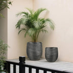 Worth Garden Large Round Planters Set of 2 (14.5"x17.5" & 12" x15“) - Lightweight Magnesium Oxide Cement Plant Pot with Texture - Concrete Look with Drainage Hole – Indoor & Outdoor Use - Black Gold