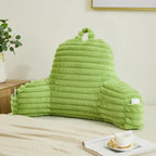 Faux Fur Fluffy Light Green Reading Pillow with Pockets, Luxury Striped Plush Decorative, Arm Rests and Back Surport for Bed Rest, Lounging on Sofa, Standard