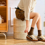 Wimarsbon Natural Seagrass Foot Stool, Hand Weaving Round Ottoman, for Living Room, Outdoor Seat (Beige Corn)