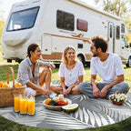 GENIMO Outdoor Rug 10' Round Waterproof for Patios Clearance, Reversible Outdoor Plastic Straw Camping Rug Carpet, Large Area Rugs Mats for RV, Camper, Deck, Balcony, Porch, Beach, Picnic, Grey&White