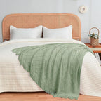 inhand Sage Green Throw Blanket for Couch, Soft Living Room Home Decor Knitted Blanket with Tassel, Outdoor Lightweight Breathable Summer Blanket, Farmhouse Warm Woven Decorative, 50"x60"