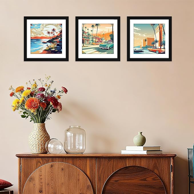 FIXSMITH 11x11 Picture Frame Set of 4, Photo Frame with HD Plexiglass, Display Pictures 8x8 with Mat or 11x11 Without Mat, Black Picture Frames Collage Wall Decor, Gallary Wall Frame