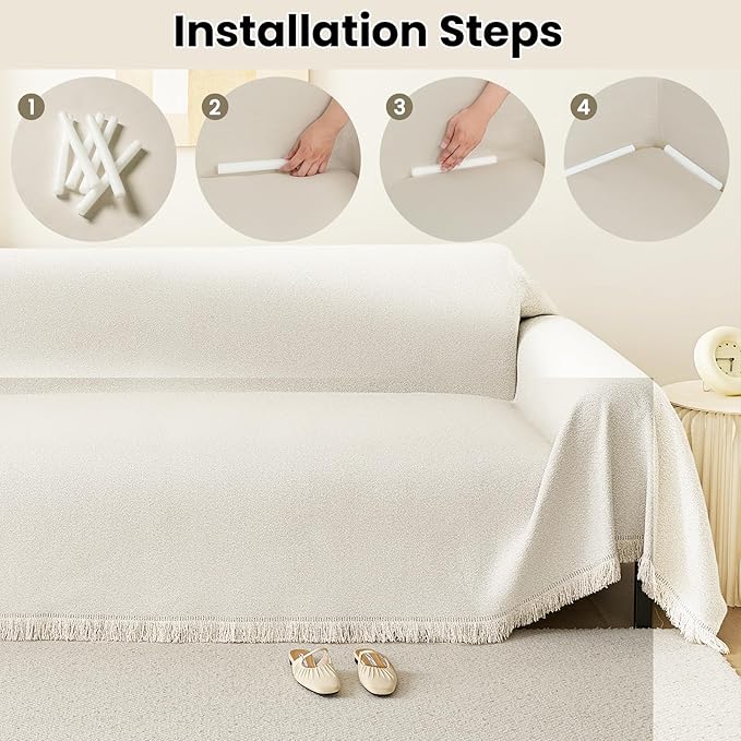 Chenille Armchair Sofa Slipcover Washable Furniture Protector Recliner Couch Cover 1-Piece Cushion Stain Resistant Chair Cover Beige Soft Breathable Couch Cover Blanket, 71"x 71"