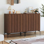 3More 2 Door Accent Cabinet Set of 2,Sideboard Buffet Storage Cabinet with Iron Legs and Adjustable Shelf,3D Lattice Design Suitable for Living Room, Entrance, Dining Room,Walnut