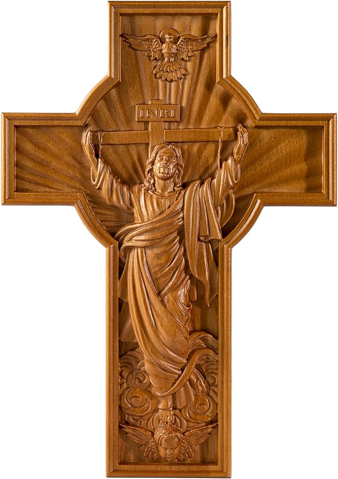 BGCOPPER Crucifix Wall Cross Handmade Wooden Cross for Wall with Hook, INRI Jesus Cross Wll Decor for Church Home Room Christmas Gifts