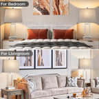 Touch Control Table Lamps Set of 2, Modern Silver Bedside Lamps with USB A+C Ports & AC Outlet, 3 Way Dimmable Contemporary Nightstand Lamps for Bedroom Living Room(LED Bulb Included)