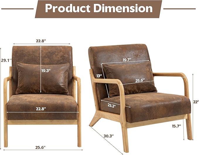 Modern Accent Chair, Cotton Linen Fabric Upholstered Lounge Armchair with Solid Wood Frame for Living Room, Bedroom, Reading Nook (Brown-Gilding)