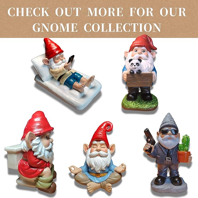 Gnome Decoration for Garden & Home - Professional Hitman Look Statue, Léon Inspired 8.7 Inch Resin Decor, Unique Outdoor Gift for Women/Men