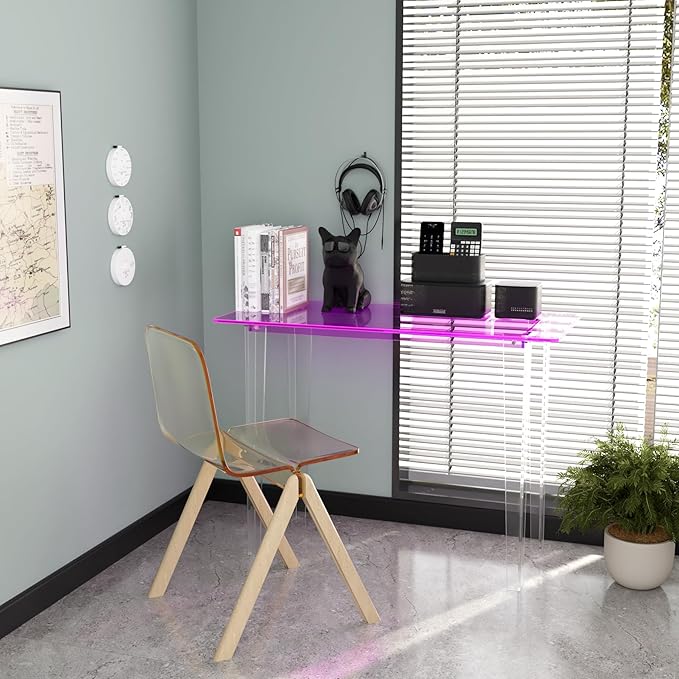 Acrylic Desk, Modern Study Table for HomeOffice-Extended Surface Multi-Purpose Console & EntrywayTable, Sturdy Lightweight Design（(42.5-inch, Pink)