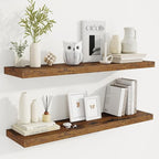 Fun Memories 40" Rustic Wood Floating Shelves with Invisible Brackets for Storage & Decor, Deep Wall Mounted Shelves for Bathroom, Kitchen, Living Room (Brown,Set of 2)