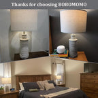 BOBOMOMO 3-Way Dimmable Touch Control Table Lamp Set of 2 with Dual USB Charging Ports for Bedroom Living Room Vintage Rustic Farmhouse Traditional Nightstand Bedside Lamps(Bulbs Included)