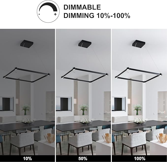 WELAKl Black Modern Square Chandelier, Square Ceiling Light Fixture, Contemporary Chandelier Pendant Light for Kitchen lsland, Dining Room, Bedroom
