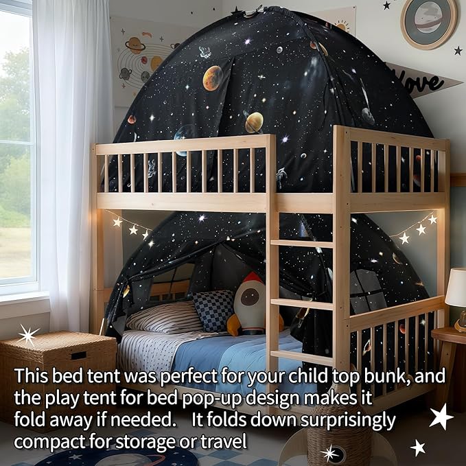 Sherilyn Twin Bed Canopy Tent, Canopy on Bed Privacy Space Sleeping Blackout Tents Bunk Bed Tent Twin Size (Galaxy Tent)