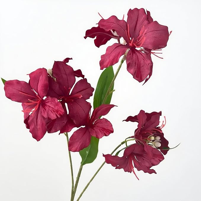 10-Bud Artificial Lily Flowers, 4 Pcs Fake Outdoor Flowers, UV Resistant Faux Flowers for Outdoor Planters, Silk Flowers for Wedding Decoration (Red)