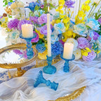 Glass Candlestick Holder,Striped Taper Candle Holders,Set of 6 Candle Stand for Table Centerpieces, Home Decor,Weddings,Festival and Parties (Bule Dimond)