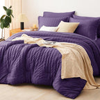CozyLux King Size Comforter Set Purple Seersucker 7 Pieces Bed in a Bag King Comforter Set with Sheets, Luxury Soft Bedding Set with Down Alternative Comforter, Sheets, Pillowcases & Shams All Seasons