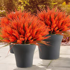 Geegoods 24 Bundles Artificial Fall Flowers Outdoor – Faux Lavender Flowers with Monkey Grass UV Resistant Plastic Faux Plants for Garden Porch Patio Home Decor, Autumn-red Color