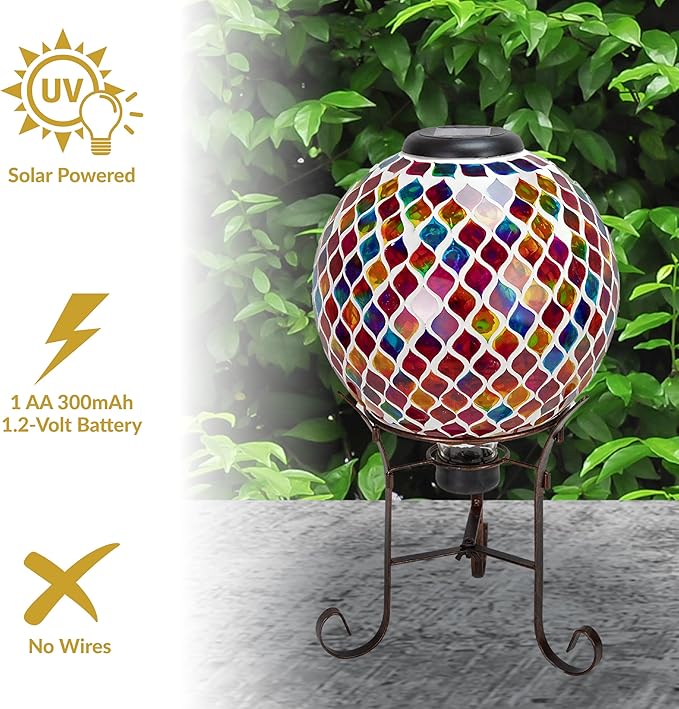 Sunnydaze 10-Inch Solar Gazing Ball for Garden - Glass Outdoor Gazing Globe - Summer Trellis