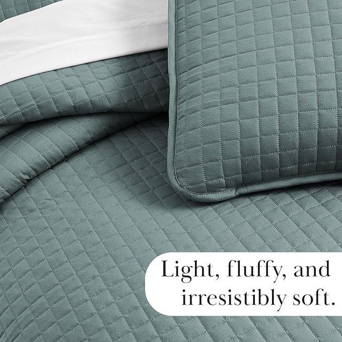 Southshore Fine Living, Inc. Twin Quilt Coverlet Bedding Set, Soft Brushed Microfiber Bedspread, Stain and Pet Hair Resistant Bedding, XL/Twin Blue Quilt Comforter Set with 1 Pillow Sham, Steel Blue