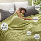 PHF Ultra Soft Waffle Weave Blanket King Size 104"x 90"- Washed Lightweight Breathable Cozy Woven Blanket for Bed - Aesthetic Decor for Couch Bedding Sofa Home Car - Olive Green