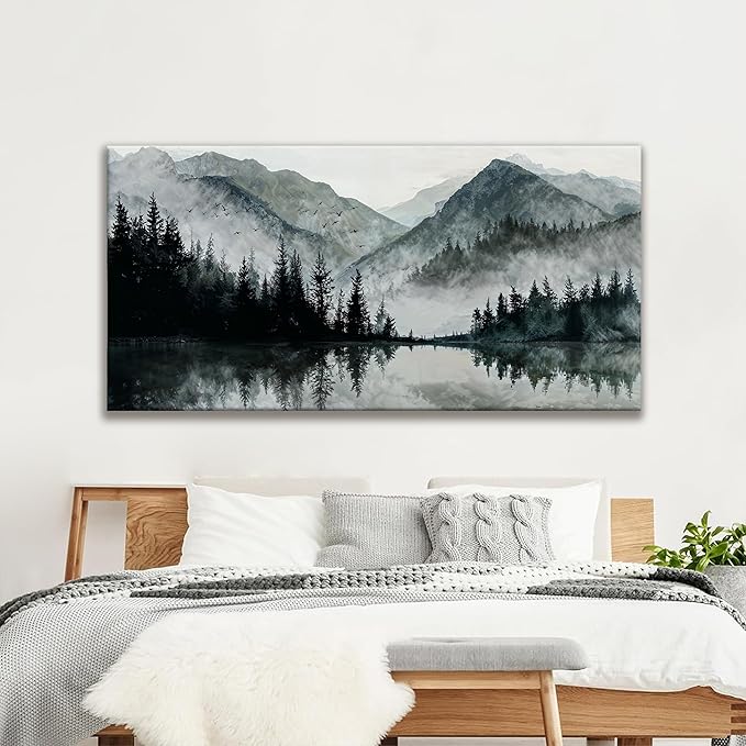 Modern Wall Art Natural Home Wall Decorations Canvas Art Wall Decor Prints Mountain Lake View Landscape Large Wall Art For Living Room Bedroom Kitchen Office Artwork Decor 29"×58"