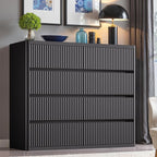 Black Dresser for Bedroom, 8 Drawers Double Fluted Dressers, Modern Chest of Drawers with Curved Profile, Handleless, Storage Closet Dressers for Bedroom, Living Room, Entryways, Natural