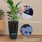 2Pack 22" High Modern Plant Pots Planter-Self-Watering Indoor/Outdoor Planting with Drain Holes, Water Level Monitor, Inner Bucket for Front Porch Patio, Black Rattan Conical
