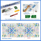 Window Privacy Film Stained Glass Decorative Window Tint for Home Room Decor Static Cling Rainbow Window Film Blackout Bathroom Bedroom Car Renter Friendly (Blue&Purple Hydrangea Flower)