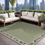 Beverly Rug Outdoor Rug 10x14 Modern Bordered Large Area Rugs for Indoor and Outdoor Patio Easy to Clean Non Shedding Living Room Porch Garden Washable Outside Carpet (10 x 14 Green)