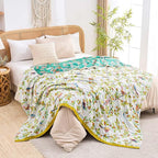 Boho Throw Blanket for Bed, 100% Cotton Soft Rustic Quilt Fall Blanket, 80"x90" Floral Printed Farmhouse Decor Bed Blankets, All Season Rustic Reversible Bohemian Throw Quilt