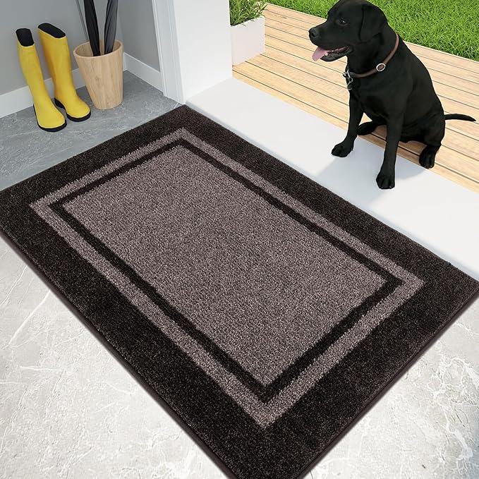 PURRUGS Dirt Trapping Door Mat 20" x 32", Non-Slip/Skid Machine Washable Entryway Rug, Shoes Scraper, Area Rug, Super Absorbent Welcome Mat for Muddy Wet Shoes and Paws, Grayish Brown & Coffee