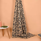 Handmade Cotton Throw Blanket, Floral Block Print, Black and Beige Wrap, 47x71 inches Decorative Woven Throw with Tassels