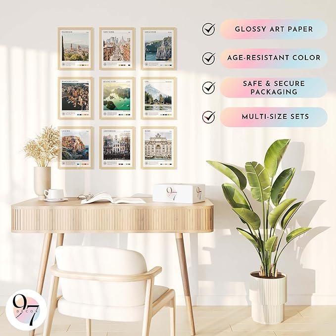 97 Decor Vintage Travel Wall Decor - Around World Travel Wall Art, Trendy City Wall Art Prints, Retro New York Europe Aesthetic Destination Pictures (8x10 Unframed)