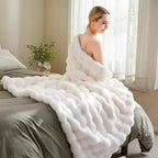 BENVWE Faux Fur Throw Blanket for Couch Bed - Fluffy Soft Thick Bubble Blanket for Living Room Home Decor - Mothers Day Birthday Gifts for Women, Cream White, 63" x 80"