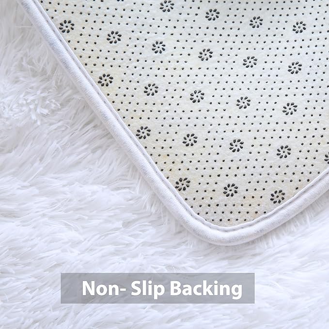 White Rug 5x8 for Living Room: White Fluffy Area Rugs for Bedroom-White Shag Area Rug,Indoor Ultra Soft Fluffy Plush Carpet for Living Room,Bedroom (5x8 Feet, White)