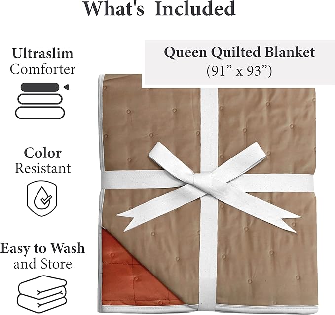 Vianney King Size Comforter Novo Terracotta Reversible Lightweight Quilt Blanket 110x93 inches Soft Cozy Bedding in Reddish Brown and Light Brown