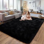 6x9 Fluffy Fuzzy Area Rug for Living Room Bedroom, Ultra Soft Large Living Room Rugs, Non Slip Thick Shag Rug for Dorm, Kids Girls Boys Rug for Home Decor Aesthetic, Black