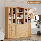 71" Tall Bookshelves Set of 3, 1 Bookcase with Drawers & 2 Bookshelves with Doors, Wooden Floor Standing Display Storage Shelves for Home Office, Living Room