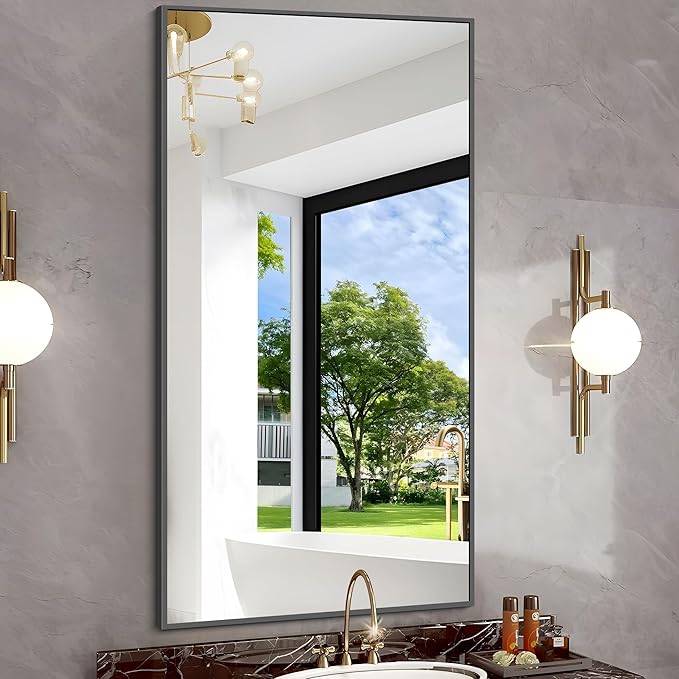 48x24In Black Bathroom Mirror for Wall, Rectangle Mirrors with Metal Frame, Bathroom Rectangular Mirror Modern Wall Mirror for Bedroom Living Room, Entryway Hangs Horizontal or Vertical