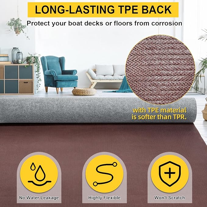 Marine Carpet,6 FT x 14 FT Smoke Gray Indoor Outdoor Carpet 0.2" Thick Boat Carpet with Water-Proof TPE Backing, Non-Slide Outdoor Marine Carpet Roll for Home, Patio, Porch, Deck