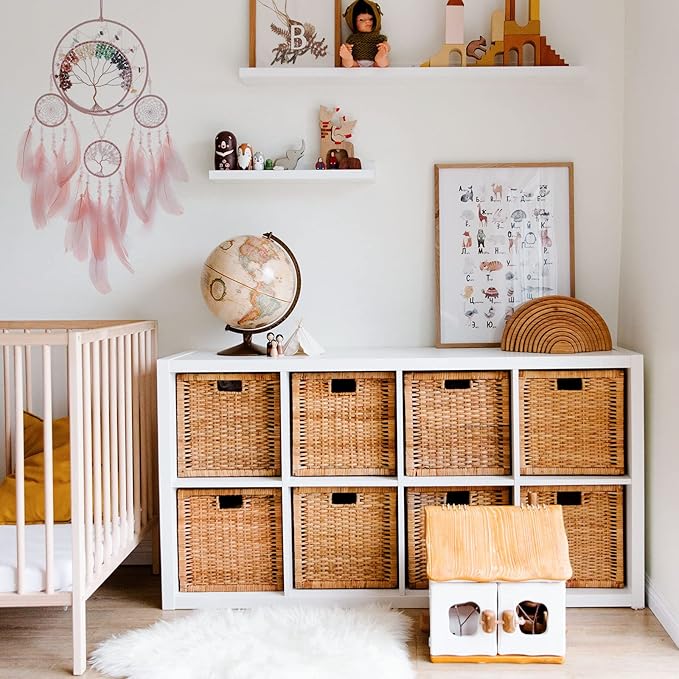 7 Chakras Dream Catchers Tree of Life Large Dream Catcher Pink Feather Wall Decor with Rainbow Healing Crystal Stone Wall Art Hanging Ornaments for Bedroom Home Decor Blessing Gift Wedding -4 Rings