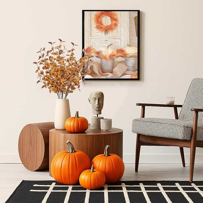 6pcs Artificial Fall Eucalyptus Stems Leaves Fall Decorations Silk Fake Eucalyptus Branches for Vase Boquets Autumn Home Wedding Table Thanksgiving Decor Yellow