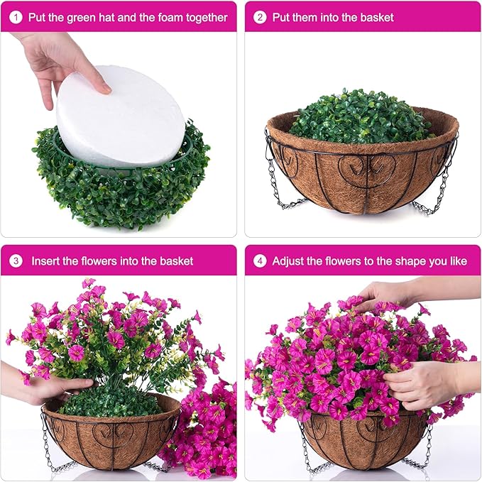 Ivydale Artificial Silk Hanging Plants Flowers Basket for Outdoor Outside Summer Decoration, Fake Faux UV Sun Resistant Look Real Morning Glory Fuchsia for Porch Patio Balcony Home