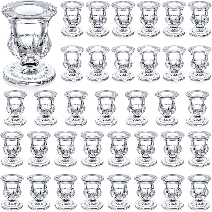 Foaincore 36 Pcs Candlestick Holders Bulk 2.5 Inch Taper Candle Holder for Table Centerpiece Thick Glass Ritual Candle Stand for Wedding Christmas Valentines Festival Party Decorations (Clear)