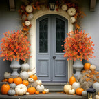 Artificial Topiary Ball Trees with Ground Spikes UV Resistant Faux Greenery Shrubs Fake Shrubs for Outdoors, Realistic Faux Plants Bushes for Garden Porch Yard Patio Decor (Orange Eucalypt)