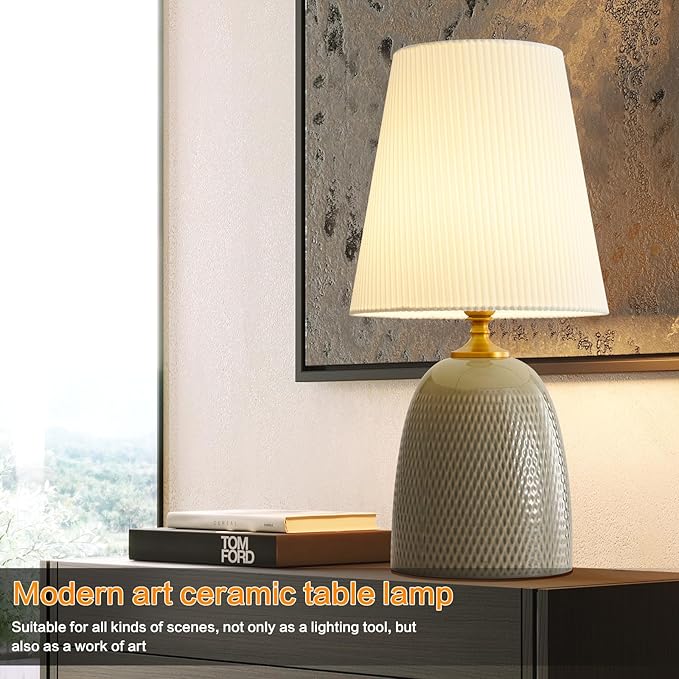 Gray Textured Ceramic Table Lamps 22.75", Modern Bedroom Table Lamp Decor for Living Room Bedroom Office Desk End Bedside Tables