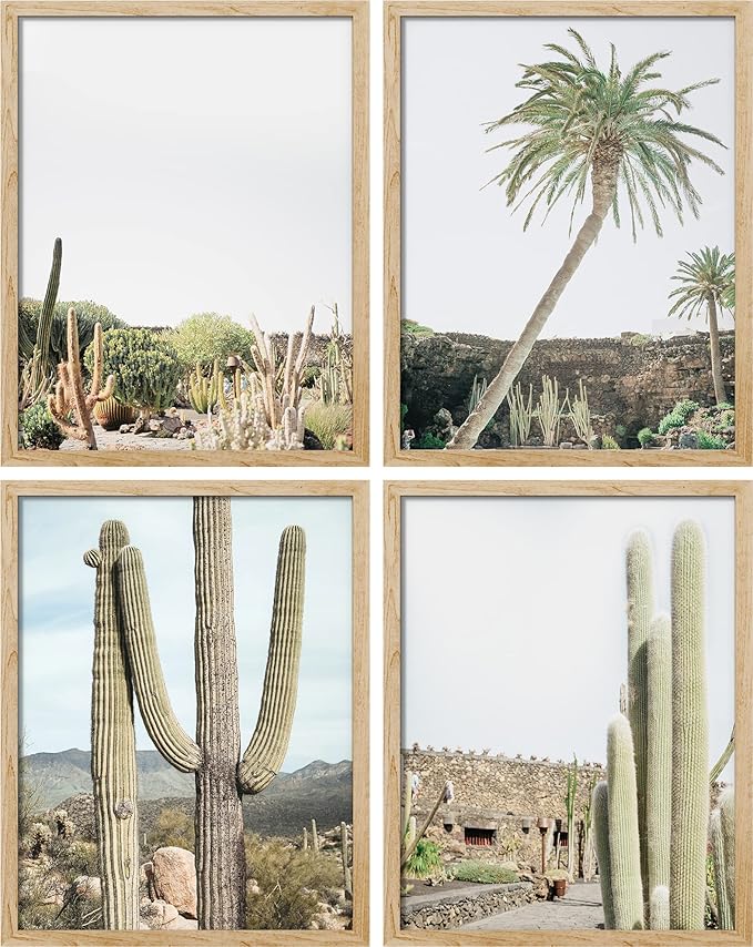 SIGNWIN Adhesive Canvas Poster Desert Landscape Tropical Palm Tree Saguaro Cactus Nature Wilderness Photography Modern Art Decorative Zen Relax/Calm Multicolor Scenic for Bedroom - 11"x14"x4
