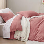 Bedsure Pink Clay Duvet Cover King Size - 3 Pieces Prewashed Cotton-Like Extra Soft Bedding Set, Includes 1 Duvet Cover 104x90 Inches with Zipper Closure & 2 Pillow Shams, Comforter Not Included