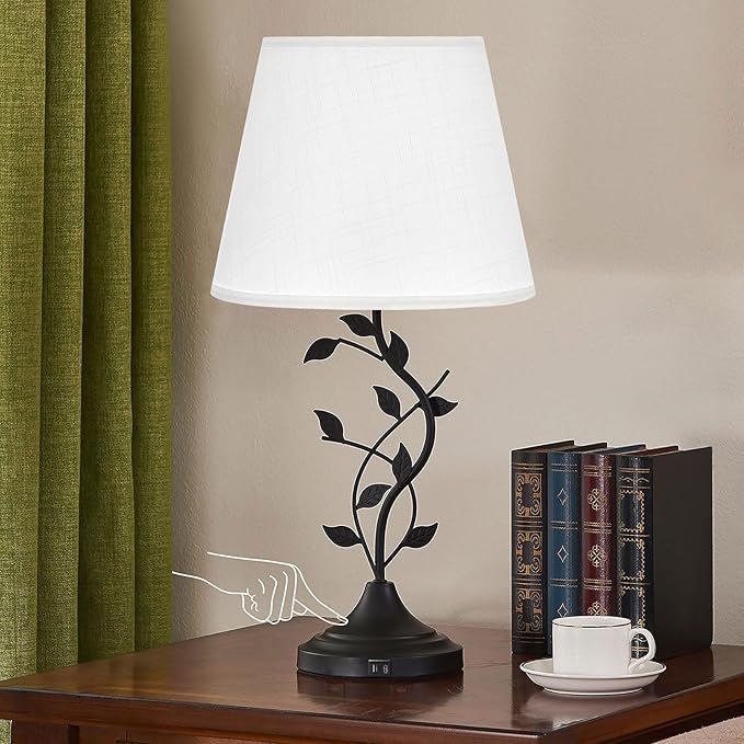 Kakanuo USB Touch Table Lamp Bedside Lamp with USB C Charging Ports for Living Room, White 3 Way Dimmable Traditional Nightstand Lamp Retro Table Lamp for Bedroom and Office (LED Bulb Included)