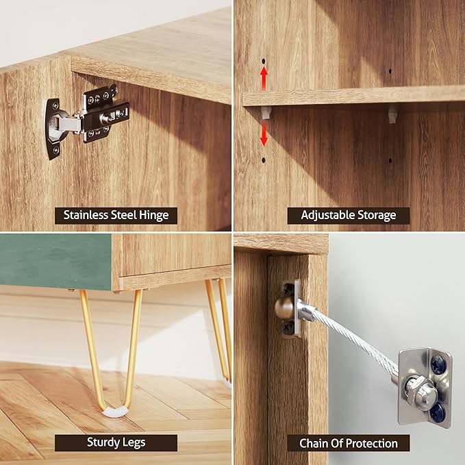 SIGNWIN Sideboard Buffet Cabinet, Kitchen Storage Cabinet with 2 Doors, Green Mountain Range Landscape, Cupboard Console Table for Dining Room - 35" L x 18" W x 29" H